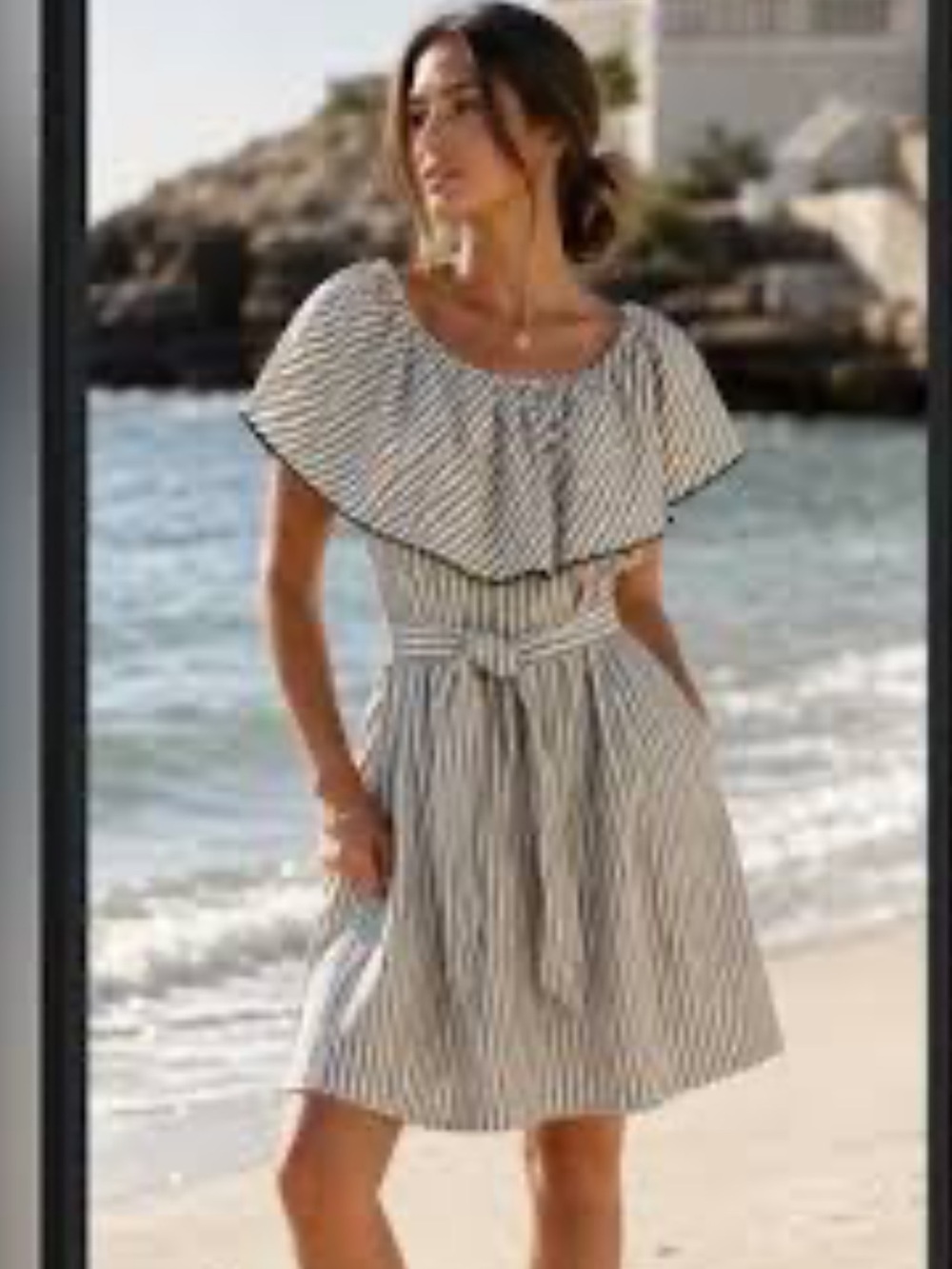 Trina Turk Out of Office Linen Dress  gray white striped linen small no size tag